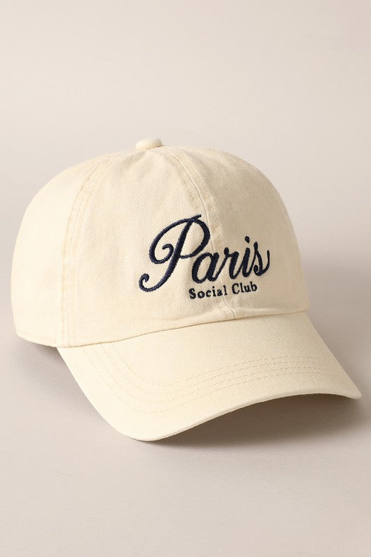 paris social club embroidered 
 baseball hat black white