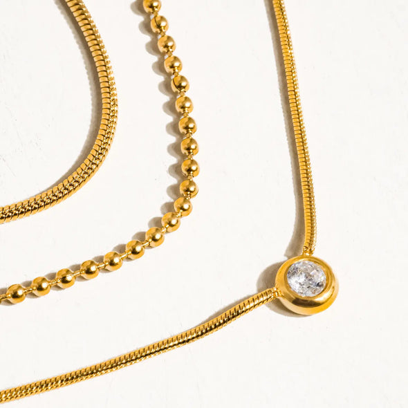 The Paulette 18k Gold Plated Tri-Layer Chain Necklace