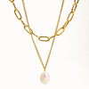 The Percy 18k Gold Plated Layered Chain + Pearl Necklace