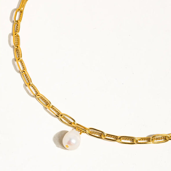 The Percy 18k Gold Plated Layered Chain + Pearl Necklace