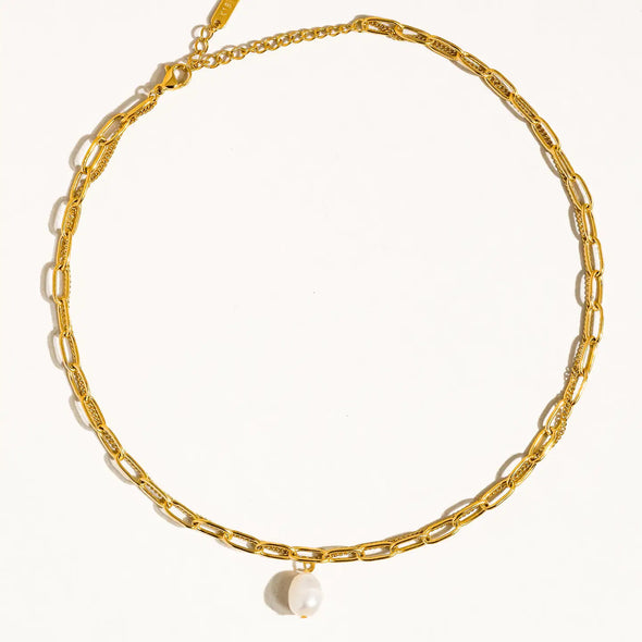 The Percy 18k Gold Plated Layered Chain + Pearl Necklace