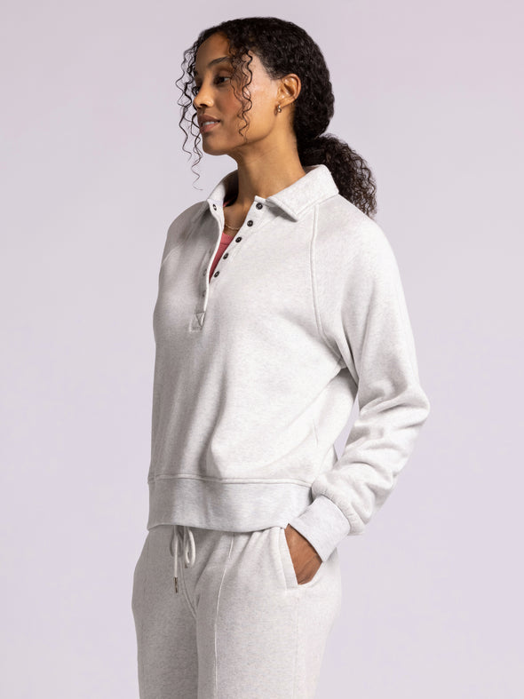 priscilla top thread & supply heather grey half snap collared pullover lounge top sweatshirt