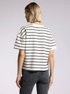 raiya tee thread & supply short sleeve sweat shirt shirt raw edges crew neckline off white black stripe