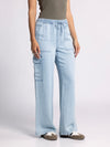 rhoda pants thread & supply chambray denim soft pant cargo pocket drawstring waist wide leg