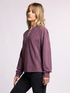 roxie top thread & supply eggplant ribbed split neck relaxed fit long sleeve knit top