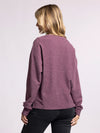 roxie top thread & supply eggplant ribbed split neck relaxed fit long sleeve knit top