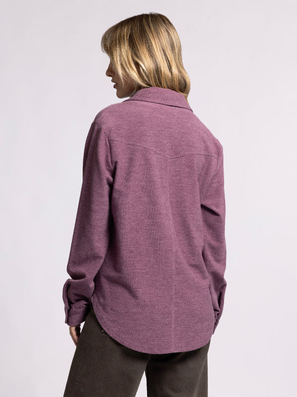 rylan shirt thread & supply eggplant super soft ribbed button up top shacket