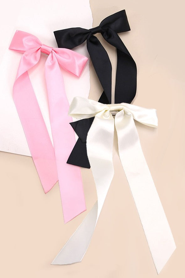 silky satin bow hair clip trendy accessory black