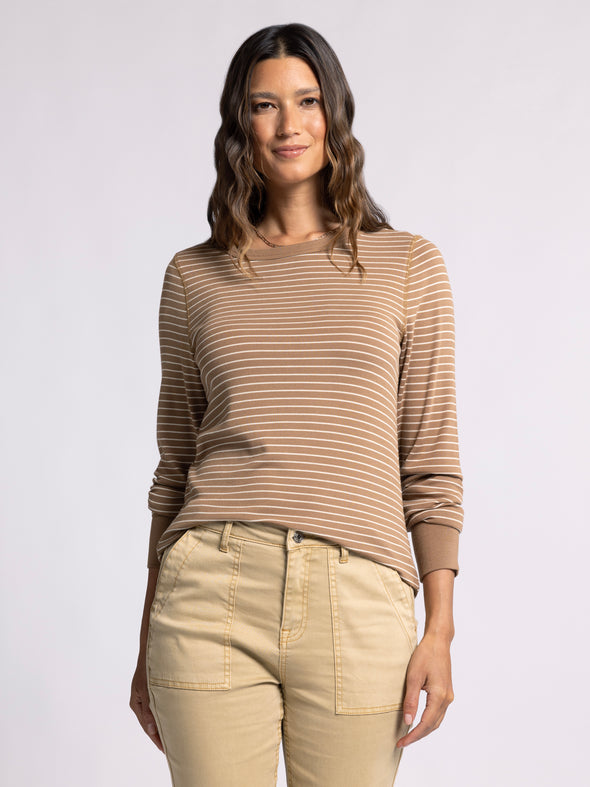 stacy top thread & supply toasted coconut basic crewneck ribbed long sleeve layering top