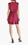 steve madden verona cap sleeve mini dress pleated v-neckline ruffle detail elastic waist forest berry