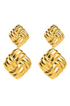 striped geometric square drop earrings 18k gold plated statement earring