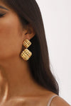 striped geometric square drop earrings 18k gold plated statement earring