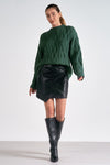 elan crewneck chunky cable knit classic sweater dark green