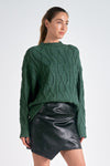 elan crewneck chunky cable knit classic sweater dark green