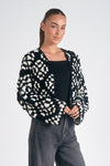 elan crochet open long sleeve cardigan sweater black white