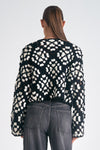 elan crochet open long sleeve cardigan sweater black white