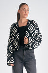 elan crochet open long sleeve cardigan sweater black white