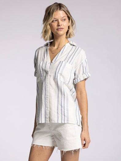 sydney shirt button front collared striped cotton cuffed sleeve relaxed fit thread & supply