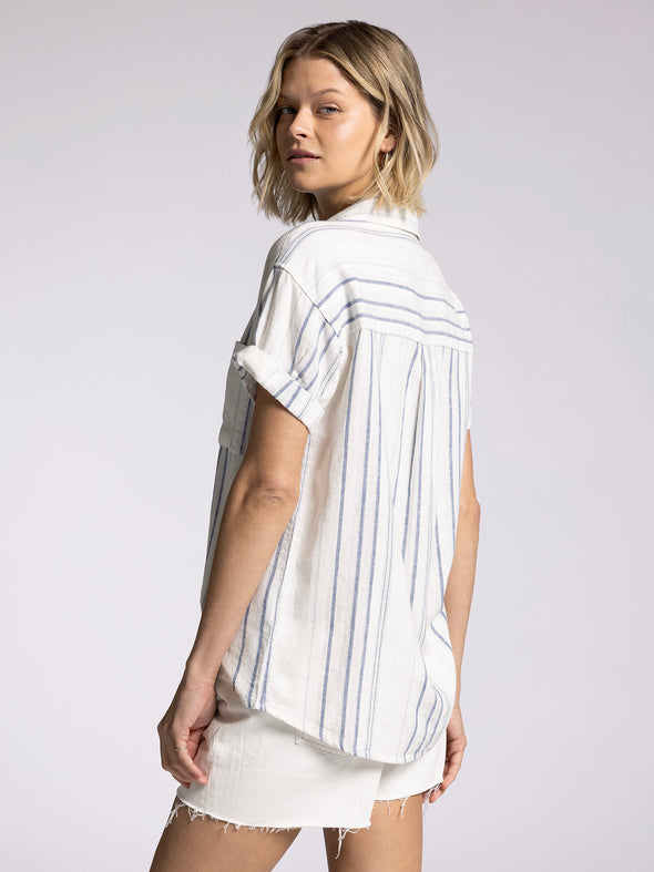 sydney shirt button front collared striped cotton cuffed sleeve relaxed fit thread & supply
