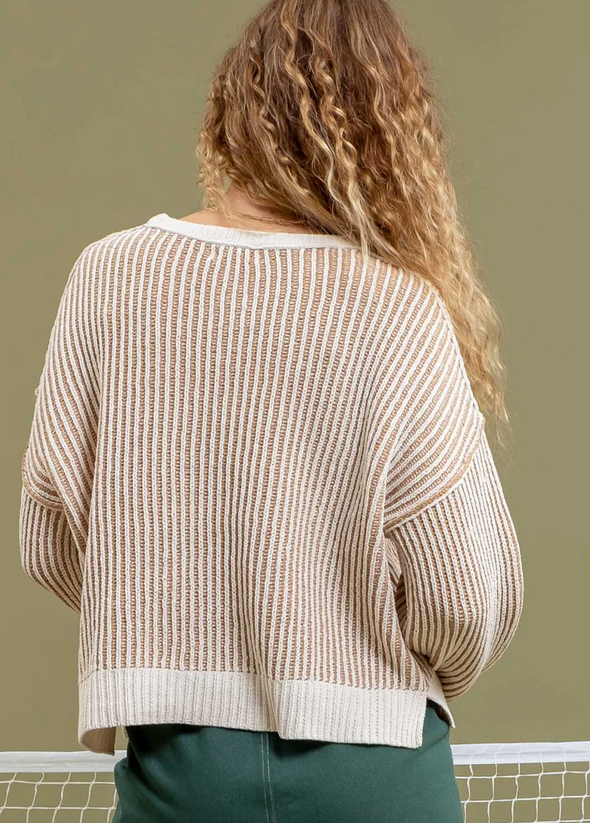 textured crewneck pullover sweater tan cream free people dupe relaxed fit