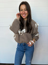 trendy womens satin ribbon bow detail pullover chunky knit sweater tan cream fall winter