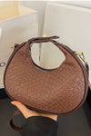 trendy womens woven lattice crescent hand bag shoulder bag cross body coffee brown