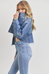 just black denim jacket cropped boyfriend medium wash raw hem