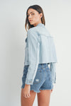 just black denim jacket light wash frayed hem