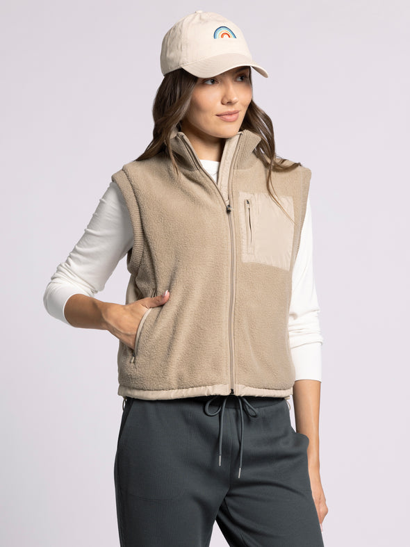 thread & supply bretta vest taupe fleece puffer athleisure adjustable drawstring