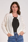 elan open knit zip up cardigan white rib details versatile