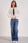 elan open knit zip up cardigan white rib details versatile