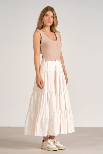 elan tiered maxi dress sweater tank flowy skirt layered look white natural