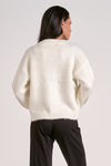 elan bow tie front sweater white long sleeve fuzzy