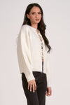 elan bow tie front sweater white long sleeve fuzzy