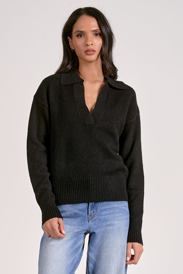 elan collared v-neck sweater black