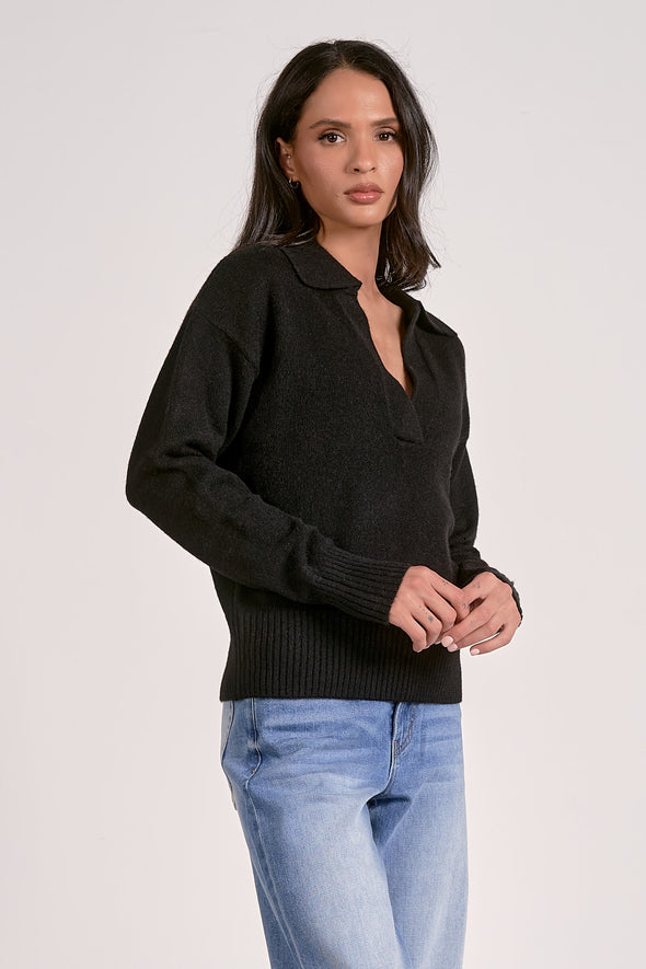 elan collared v-neck sweater black