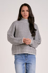 elan stitching detail turtleneck sweater heather grey relaxed fit