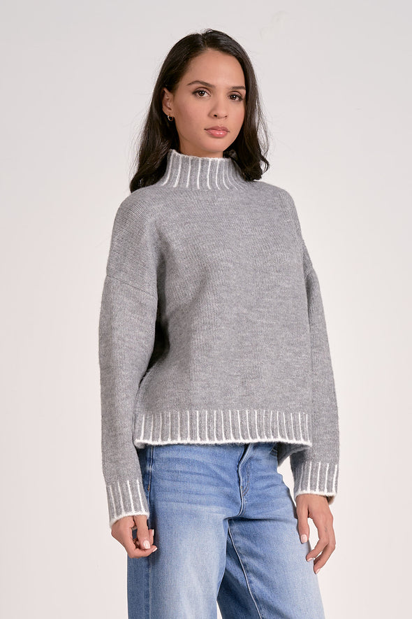 elan stitching detail turtleneck sweater heather grey relaxed fit