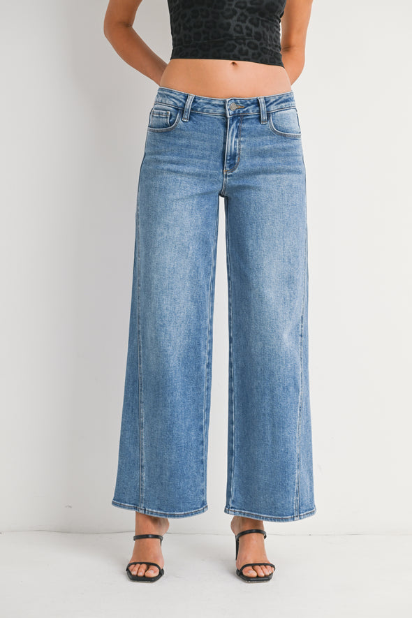 The Blakely Mid Rise Seamed Wide Leg Jeans