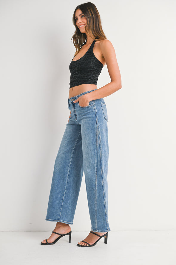 The Blakely Mid Rise Seamed Wide Leg Jeans