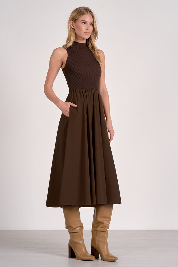 The Vivian Mixed Fabric Midi Dress