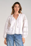 elan long sleeve crochet panel blouse white