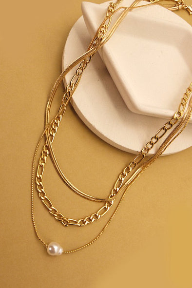 The Waverly Layered Pearl + Chain Layered Necklace