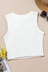 white contrast seams ribbed tank top crewneck cropped length fitted silhouette