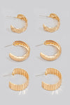 wide textured hoop earring set gold