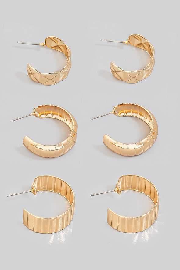 wide textured hoop earring set gold