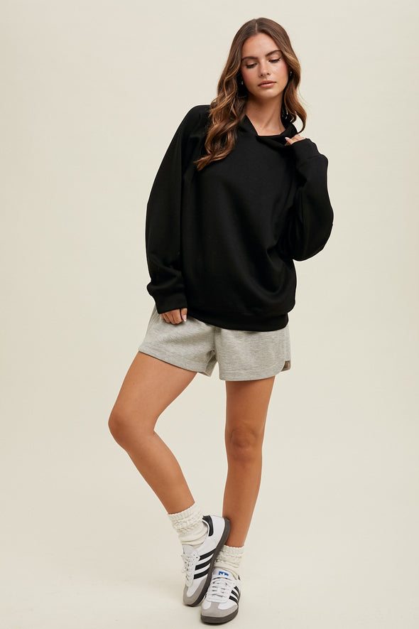 wishlist soft touch oversized casual knit hoodie soft side pockets relaxed fit black