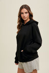 wishlist soft touch oversized casual knit hoodie soft side pockets relaxed fit black