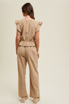 wishlist mocha ruffle relaxed crop top and wide leg drawstring pants two piece set