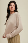 wishlist long sleeve cropped sweater ribbed details relaxed fit crew neckline neutral Fall sweater